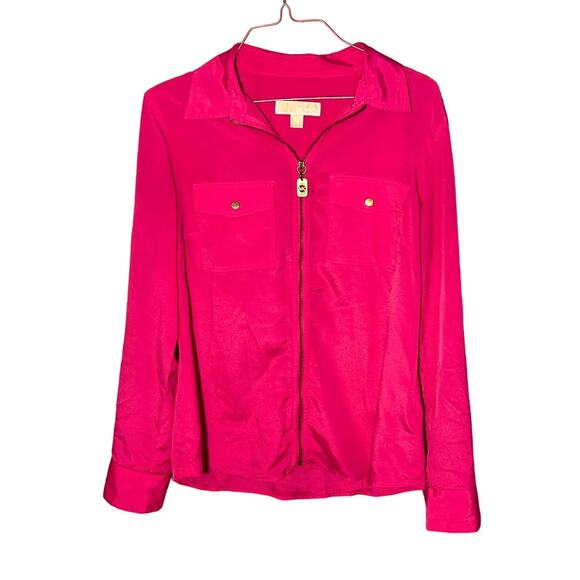 Michael Kors pink full zip top with pockets sz M - Picture 1 of 10